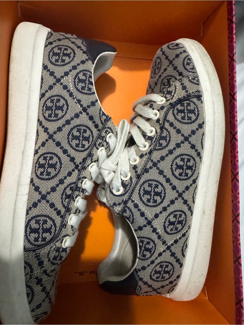 Tory Burch Navy Logo Canvas Low-Top Sneakers